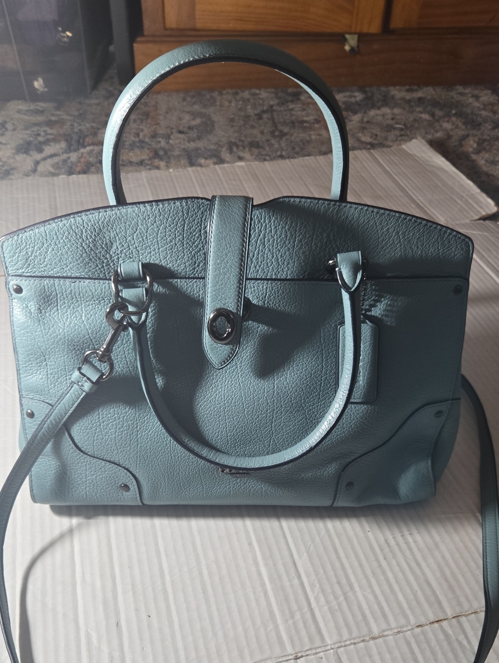 Coach Mercee Blue Leather Satchel Handbag